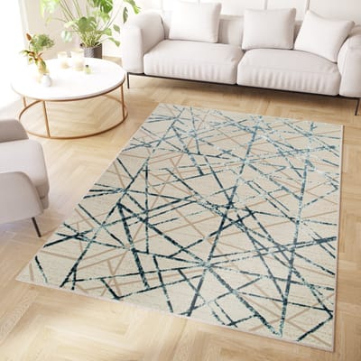 Tapiso Crystal Vloerkleed Blauw Beige Modern Laagpolig Kleed Tapijt Maat- 80x150