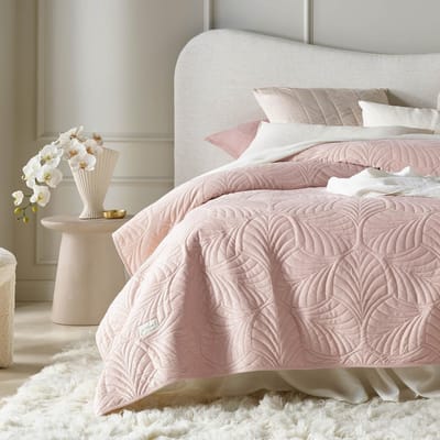 Famanu - Luxe sprei 240x260 cm poederroze, fluwelen woondeken met quiltpatroon