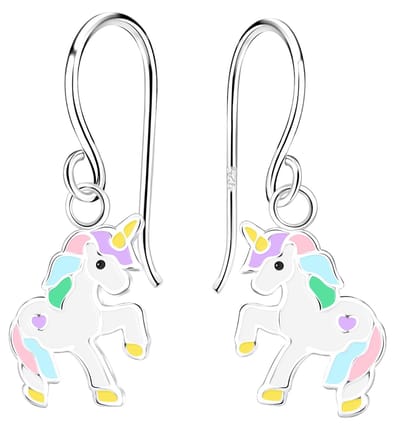 Joy|S - Zilveren eenhoorn hanger oorbellen - unicorn paardje - oorhangers - kinderoorbellen