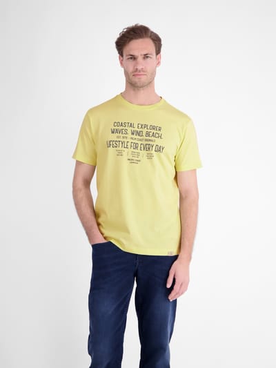 LERROS Sportief T-shirt van katoen met een stoere sloganprint , Maat: S , Kleur: LEMON WATER , 100% katoen