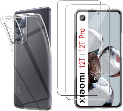 Hoesje Ultraslank geschikt voor Xiaomi 12t/12t Pro backcover siliconen Transparant en 2 stuks ScreenProtector Gehard Glas