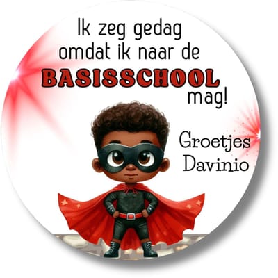 Basisschool traktatiestickers superheld – Persoonlijk met naam – 20 stickers (4 cm)