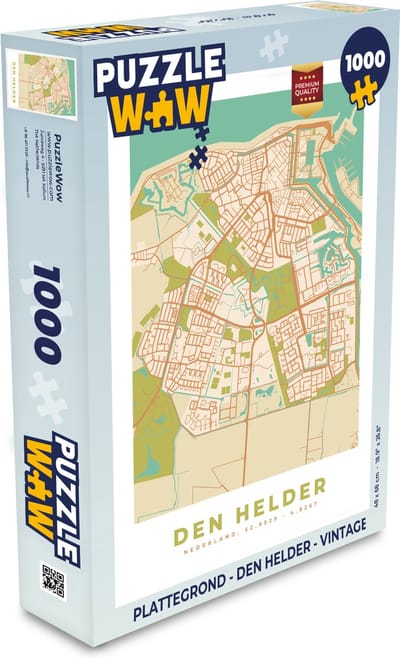 Puzzel Plattegrond - Den Helder - Vintage - Legpuzzel - Puzzel 1000 stukjes volwassenen - Stadskaart