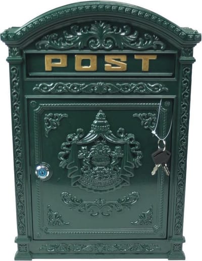 MadDeco - Gietijzeren brievenbus - aluminium - wandbrievenbus - vintage look- 31.5 x 9.5 x 45 cm - groen