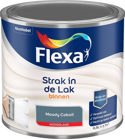 Flexa - Strak In De Lak Binnenlak Hoogglans - Moody Cobalt - Mengverf - 500 Ml