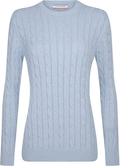 Felix Hardy Kabelgebreide Trui Met V-Hals - 100% Katoen Dames Blauw - L