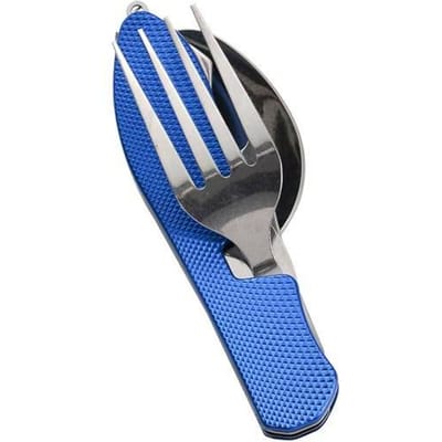 Set d'ustensiles de camping 4 en 1 Couteau, Fourchette, Cuillère Pliables Ensemble Combiné Portable Détachable Couverts d'extérieur pour Camping Pique-nique Voyage Randonnée bleu