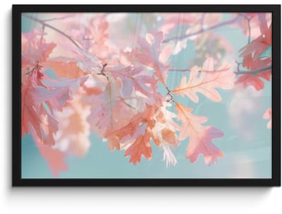 Poster in lijst - Fotolijst 60x40 cm - Posters - Eikenbladeren - Takken - Roze - Posterlijst zwart - Decoratie - Wanddecoratie woonkamer - Muurdecoratie slaapkamer