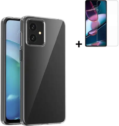 Geschikt voor Motorola Moto G54 Hoesje - Siliconen - Moto G54 Screenprotector - Hoesje Transparant Case + Screenprotector