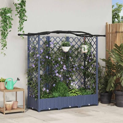 vidaXL Verhoogd Bed met Trellis en Dak Grijs 163 x 40 x 123 cm PP