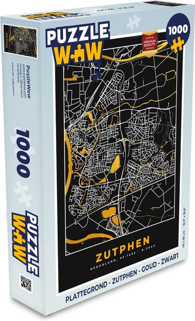 Puzzel Plattegrond - Zutphen - Goud - Zwart - Legpuzzel - Puzzel 1000 stukjes volwassenen - Stadskaart