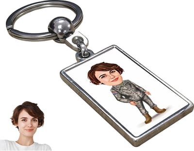 Leger Karikatuur Vrouw - Gepersonaliseerde Karikatuur Sleutelhanger met Jouw Foto - Cadeau - Verjaardag - Kerst - Kado - Valentijn - Gepersonaliseerd Cadeau