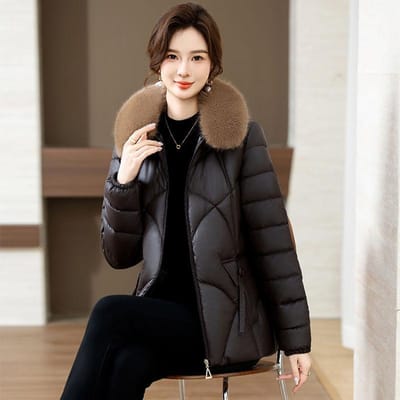 Vêtements d'hiver Manteau en coton à col en fourrure Veste épaisse en coton pour l'hiver Manteau en coton chaud et épais 5XL marron