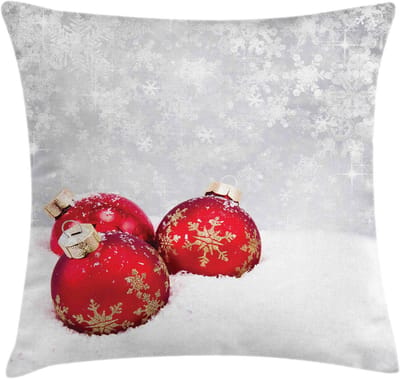 ABAKUHAUS Kussenhoes Kerstbolletjes op Sneeuwvlok 40x40 cm – Wit/Rood
