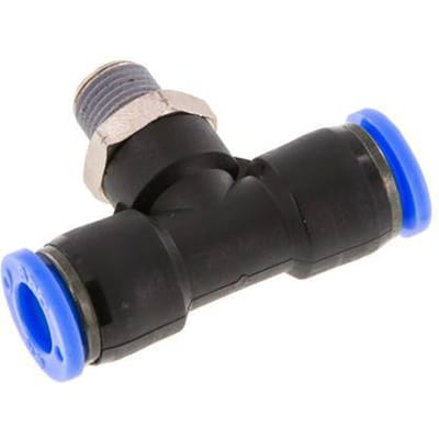 5/16'' x 1/8'' NPT inline T-stuk Messing/PBT Insteekfitting Buitendraad Draaibaar NBR [2 Stuks]