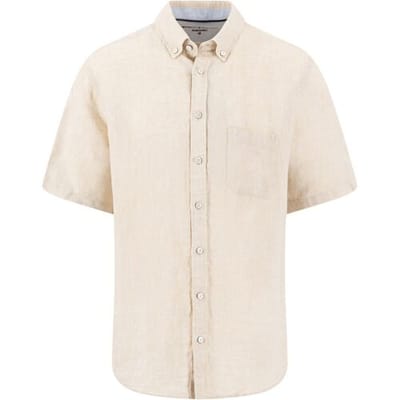 Fynch-Hatton Overhemd Premium Short Sleeve Linnen Button-Down Zand / male