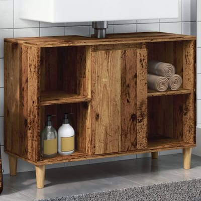 vidaXL - Badkamerkast - 80x33x60 - cm - bewerkt - hout - oud - houtkleurig