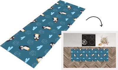 Keukenloper - Loper keuken - Pinguïn - Wolken - Jongens - Design - 150x50 cm - Keukenloper vinyl