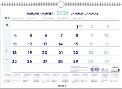 Brepols Maandkalender 2026 - Wire-O - 43 x 31,5 cm
