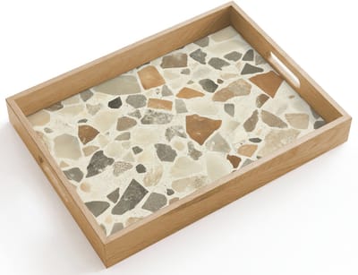 Dienblad hout 40x30 cm - Schootdienblad - Stenen - Terrazzo - Decoratie - Tegels - Borrelplank rechthoek - Plateau dienbladen