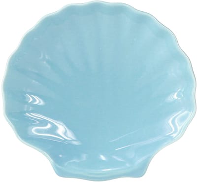 Schelp bord maritiem kom keramiek blauw wit 14cm 3st