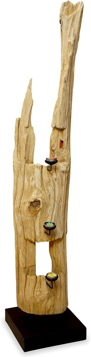Grote Driethout Kandelaar 129 cm - Massief Houten Sculptuur - XXL Woondecoratie