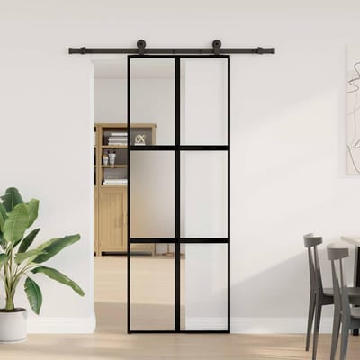 vidaXL - Schuifdeur - met - beslag - 76x205 - cm - gehard - glas - en - aluminium