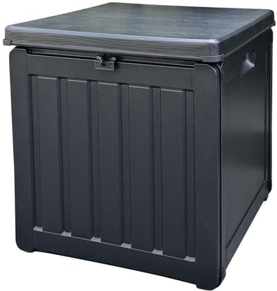Zachte kleine kist van kunsthars voor buiten, 42,8 x 42,8 x 46,4 cm, met 76 l inhoud, bevestigingsband voor deksel en handgrepen aan de zijkant, van hars en staal
