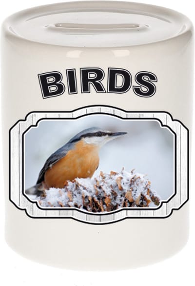 Dieren liefhebber boomklever vogel spaarpot 9 cm jongens en meisjes - keramiek - Cadeau spaarpotten vogels liefhebber