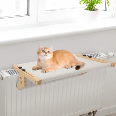 Famanu – Katten Venster Hangmat - Transformeerbare Hangmat met Pluche Kussen voor Vensterbank en Vloer - Vensterbed voor Kittens - Versterkt Frame van en Metaal