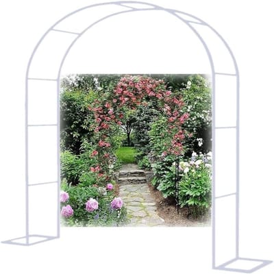 Metalen Tuinboog - Rozenboog Prieel - Planten Ondersteunen - Verstelbaar Breedte - 230cm Hoog - Wit