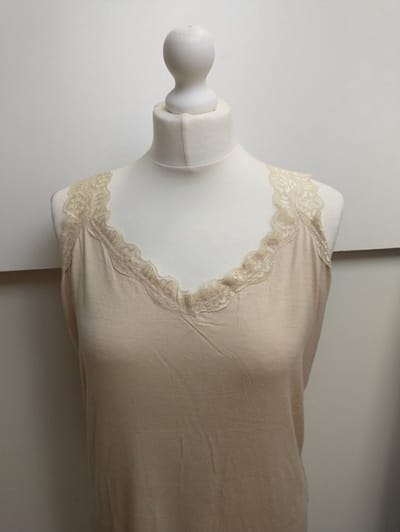 Dames singlet stretch top Henriette-kanten bandjes-beige licht tanny-Maat XL/XXL