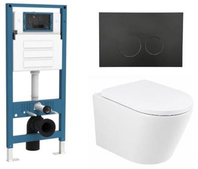 QeramiQ Dely Toiletset - inbouwreservoir Qeramiq Flush - 35mm zitting - metaal mat zwarte bedieningsplaat - ronde knoppen - glans wit