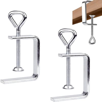 Dailygoods - Schroefklemmen, kleine tafelklem, 2 stuks, C-klem, kleine schroefklemmen, roestvrij staal, C-klem, schroefklem, draagklem voor klemmen, verstelbare C-klem, universele schroefklemmen (zilver)