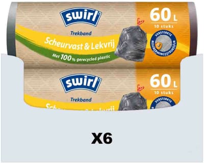 Swirl Vuilniszakken 60 Liter | Trekband | 60 Zakken | Gerecycled LDPE | 40 My | 68x73 cm