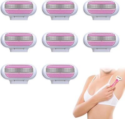 Allecto Plus - 8 stuks universele reservemesjes voor dames, 3-voudig messysteem, verzorgende vochtstrips, langdurige nauwkeurige scheerbeurt
