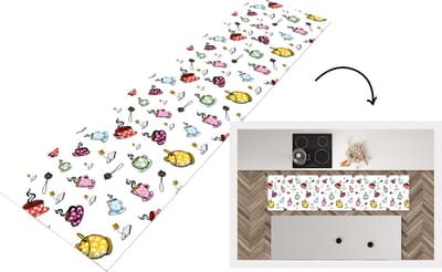 Keukenloper - Loper keuken - Thee - Patronen - Kopjes - 200x50 cm - Keukenloper vinyl