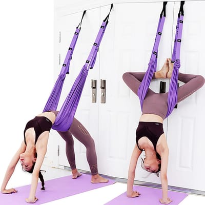 Deur Been Stretcher met Lussen Lage Rug Handstand Trainer Elastische Stretch Strap voor Ledemaat Spier Oefening Paars paars
