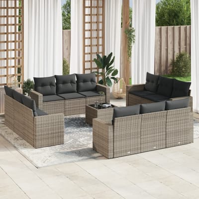 vidaXL - 13-delige - Loungeset - met - kussens - poly - rattan - grijs