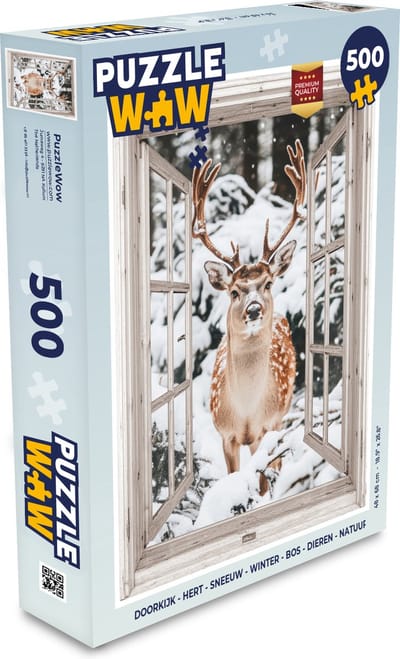 Puzzel Doorkijk - Hert - Sneeuw - Winter - Bos - Dieren - Natuur - Legpuzzel - Puzzel 500 stukjes