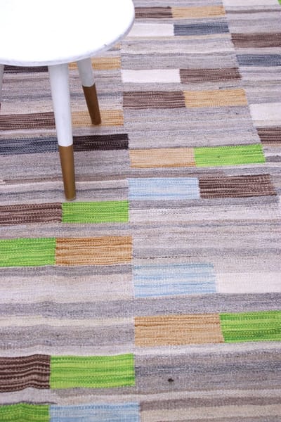 Grijs Tapijt Laagpolig Handgeweven Wollen Vloerkleed - Koho Afghan Modern Kelim 292x197 - 292x197cm- Modern - Woonkamer - Salon - Slaapkamer - Eetkamer