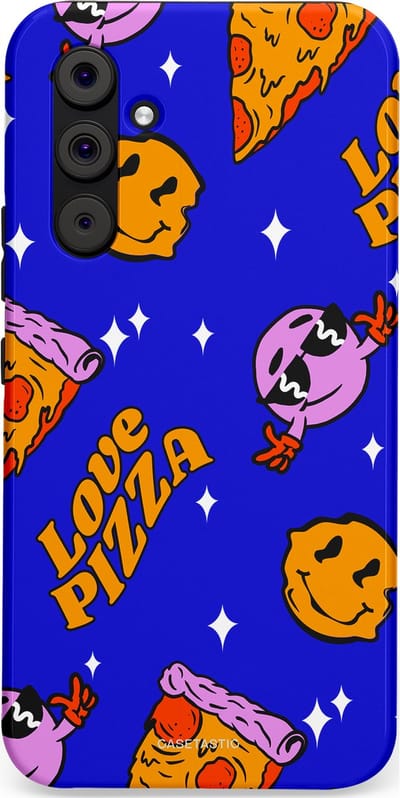 Casetastic hoesje geschikt voor Samsung Galaxy A54 (2023) 5G - Dubbellaagse bescherming - Funky Pizza - Fashion Case - Paars Okergeel Donkerblauw Bruin