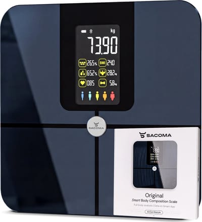 Sacoma Original Weegschaal Personenweegschaal Digitaal - 22x Lichaamsanalyse - Slimme Weegschaal met Sacoma App - Weegschalen - Vetpercentage