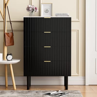 UEV Ladekast, Opbergmeubel met 4 lades, Marmerkleurig plafond, Scandinavisch, Ladekast voor volwassenen, 60 x 34 x 94 cm, Slaapkamermeubilair, Woonkamer, Kantoor, Zwart (Marmerplafond)