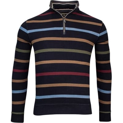 Baileys Trui Sweat Halfzip French Rib Multicolor Yarn Dyed Stripe Navy-Multi / male