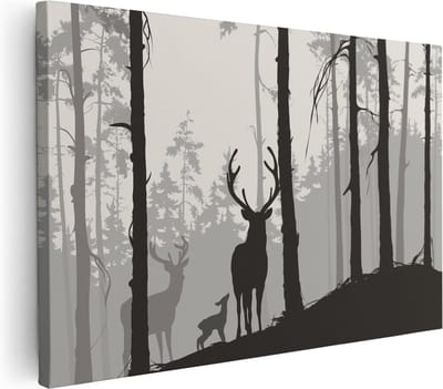 Artaza Canvas Schilderij Bos - 30x20 cm - Klein - Wanddecoratie Hert - Muurdecoratie Silhouet - Kamer Accessoires