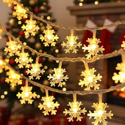 MUPOO LED Lichtgordijn Sneeuwvlokken - Kerstverlichting voor Binnen - 3 meter - 20 Sneeuwvlokken Kerstlampjes - Warm Wit - Op Batterij - voor Kerstdecoratie - Feestverlichting