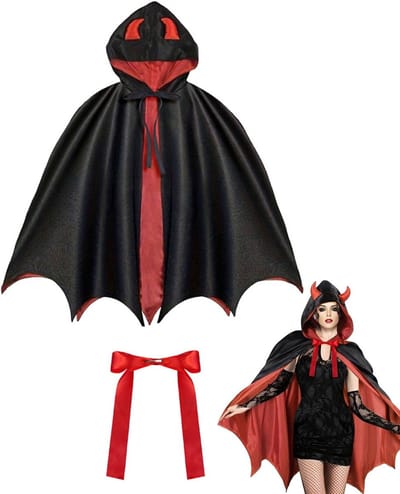 Halloween Kostuum voor Vrouwen - Rode Duivel Jurk met Kap en Vampier Cloak - Perfect voor Feestjes en Verkleedpartijen