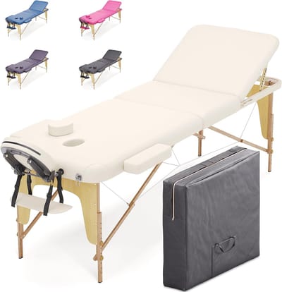 Houten Massagetafel met 3 Zones - Draagbare Fysiotherapie en Reiki Tafel 195x70 cm