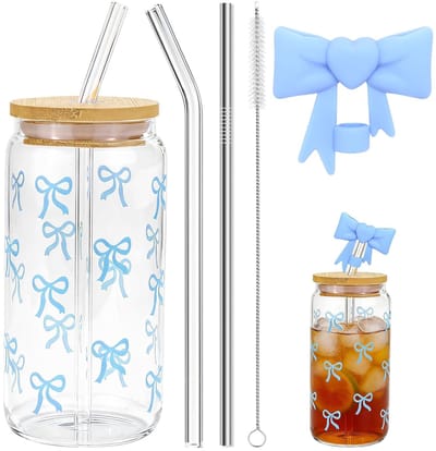 Dailygoods- Drinkglazen met deksel en rietje - Tumbler 40 ml - Bubble Tea - IJskoffieglazen - Glazen beker - Inclusief bamboedeksel en rietjes